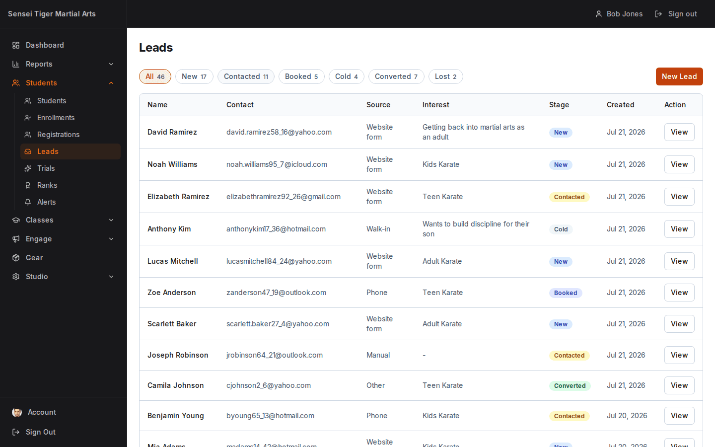 Dojo Tiger — Leads Pipeline