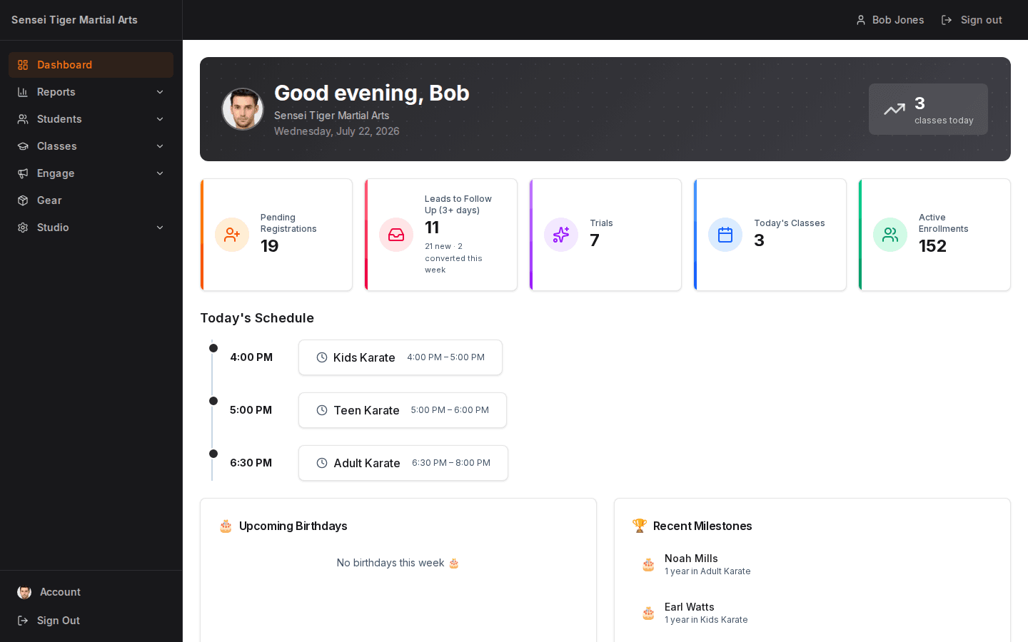 Dojo Tiger dashboard